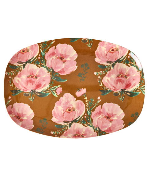 Piatto Grande Rettangolare Marrone Tenue "Floral Fiesta Rose"