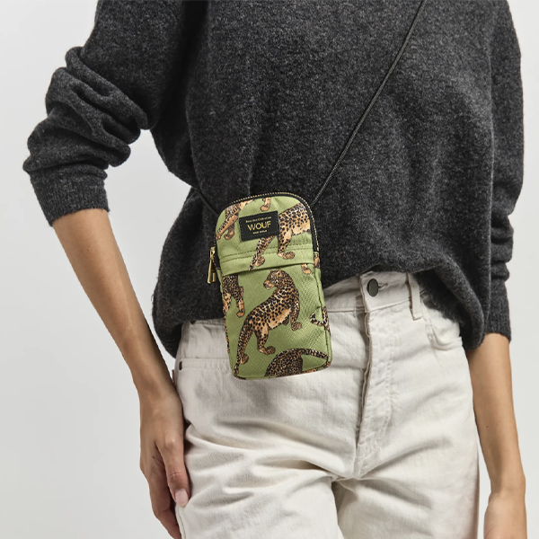 Crossbody Phone Bag Olive Leopard